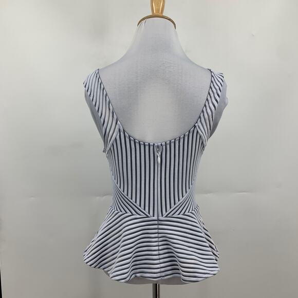 Bebe Top Womens M Medium Black White Striped Sleeveless Scoop Zip Back Peplum - Picture 5 of 13